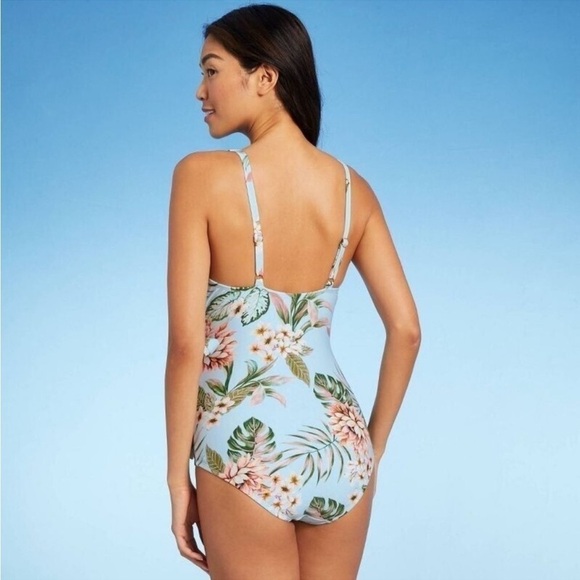 Kona Sol One Piece Blue Hawaiian Palm Floral Swimsuit NWT Size XL 16-18 - Picture 4 of 9